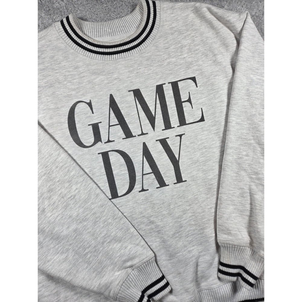 Unbranded Game Day Sweatshirt Gray Womens Graphic Varsity Striped Trim Pullover